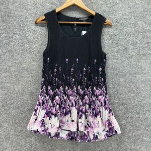 New Roz & Ali Blouse Women S Small Black Floral Sleeveless Wide Strap Hook & Eye